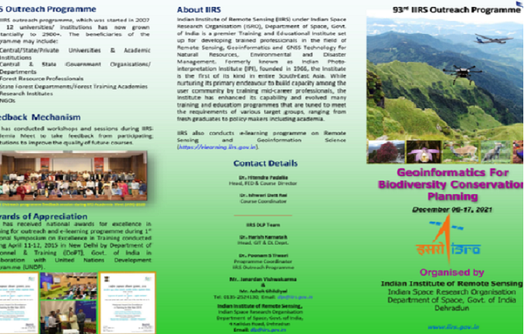 Geo-informatics for Biodiversity Conservation Planning during 06-12-2021 to 17-12-2021