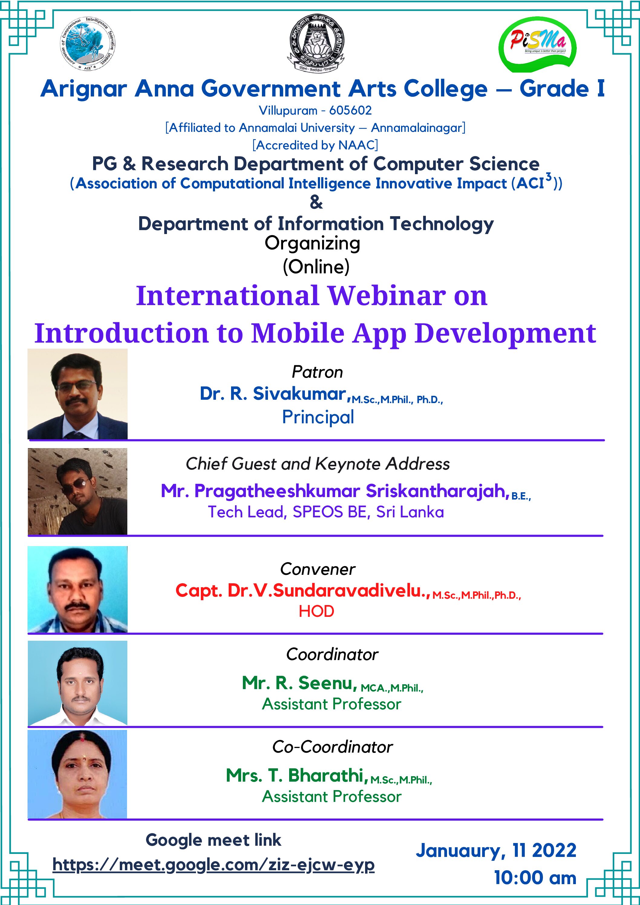 International Webinar on Introduction to Mobile Application Development on 11-01-2022