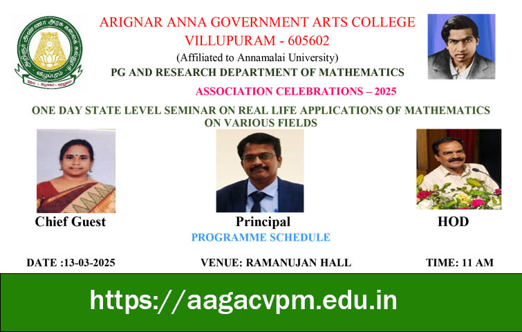 ONE DAY STATE LEVEL SEMINAR ON REAL LIFE APPLICATIONS OF MATHEMATICS  ON VARIOUS FIELDS